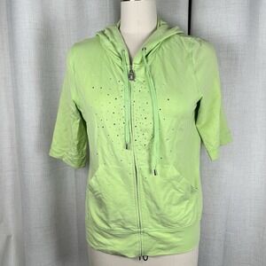 Christine Alexander Hoodie Lime Green Rhinestone Full Zip Jacket Women's Medium